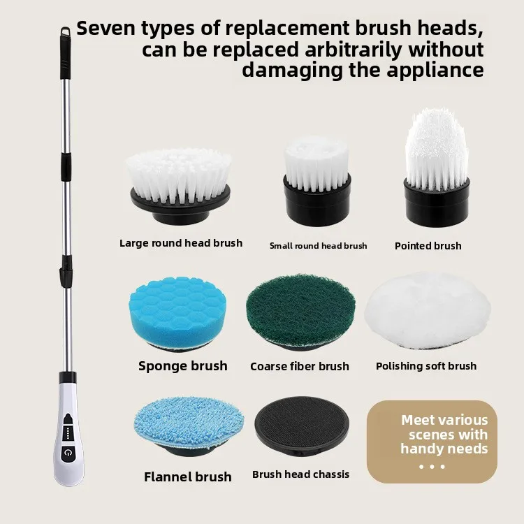 فرشاة تنظيف كهربائية لاسلكية متعددة الوظائف منزلية ذات مقبض طويل، فرشاة أوتوماتيكية عالية الطاقة لأرضية الحمام والمرحاض