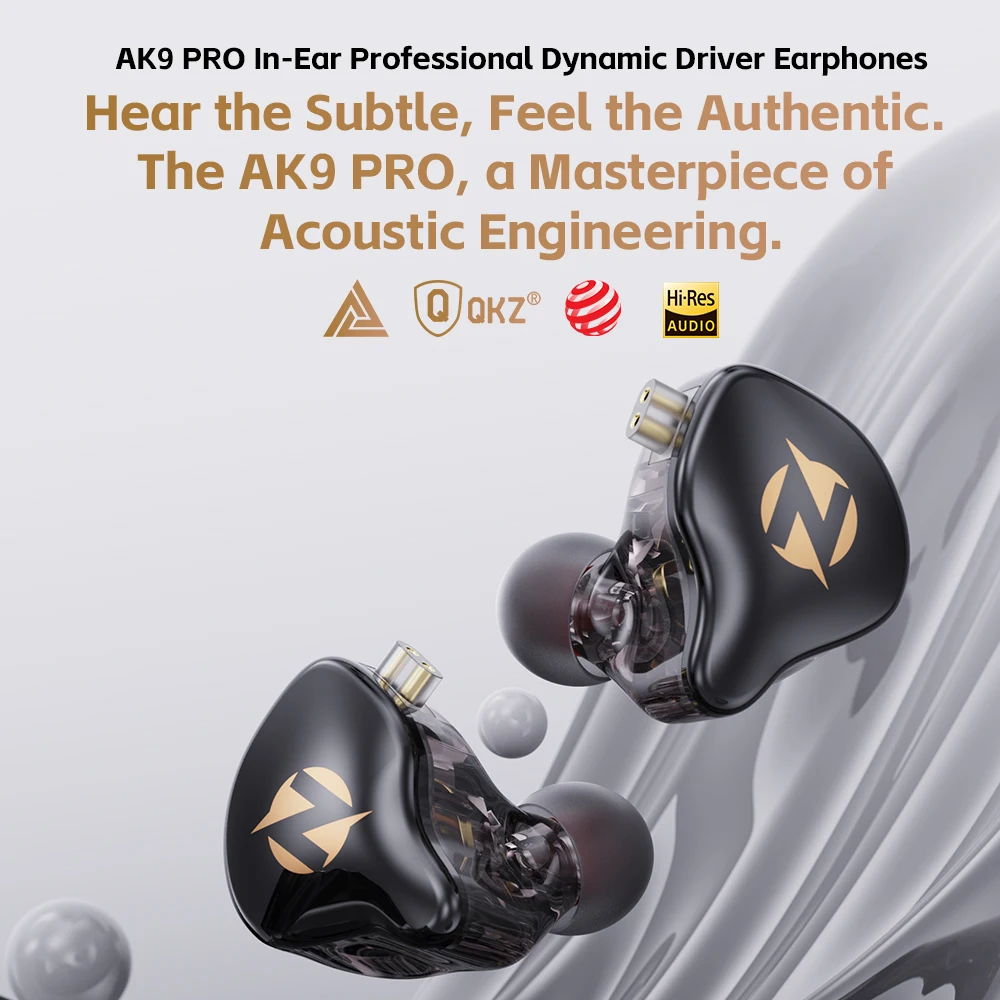 The QKZ AK9 Pro wired earphones are dynamic in-ear monitor earphones with a detachable 2-pin cable and HiFi stereo bass. view 2