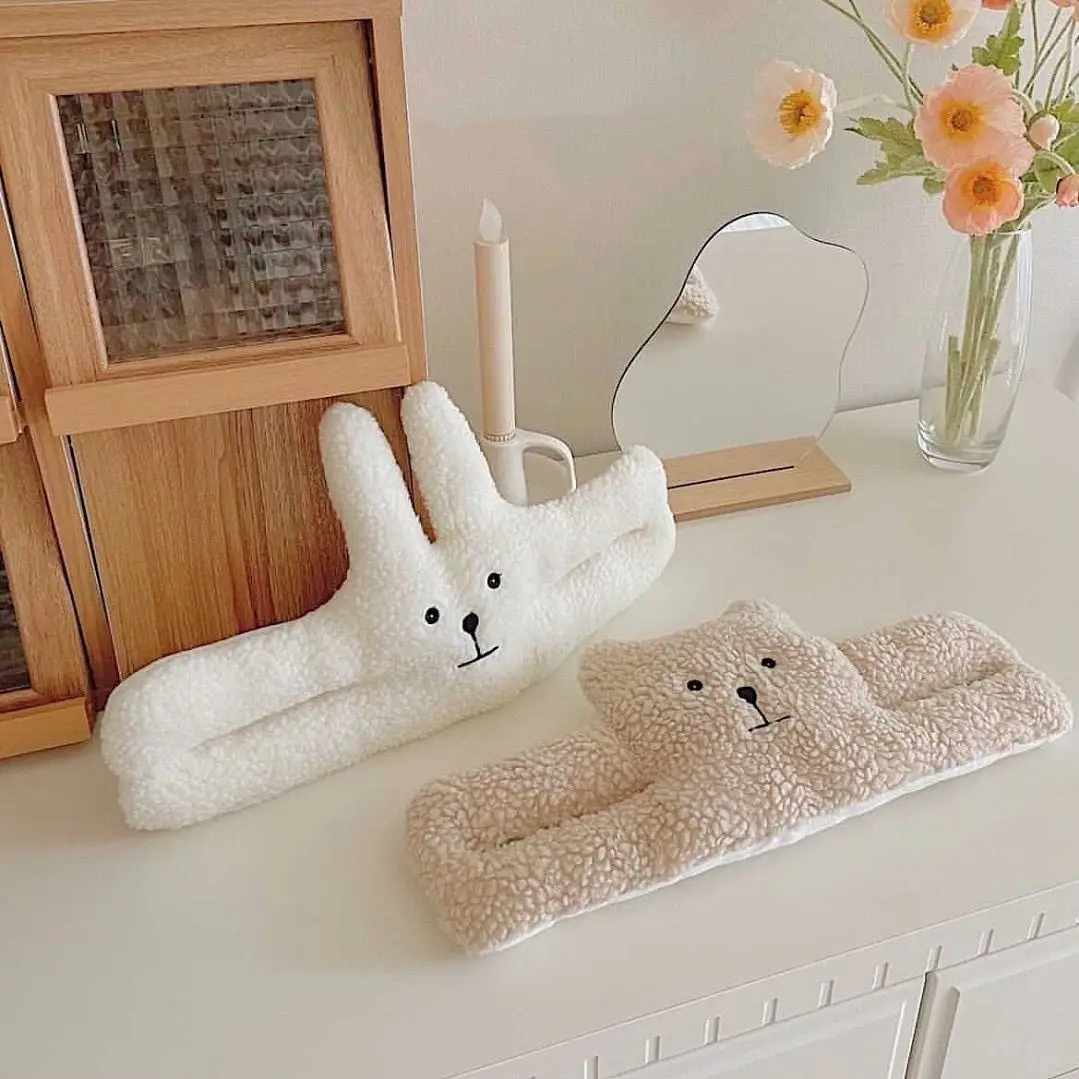 INS bear lambswool comfort toy children anti-clamp hand door stop baby room door handle decoration door hanging