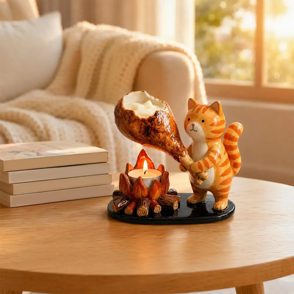 Campfire Resin Tealight Holder Animal Figurines Cat Fox Dachshund Warm Cozy Atmosphere Home Table Decorative Candle Stand Gift