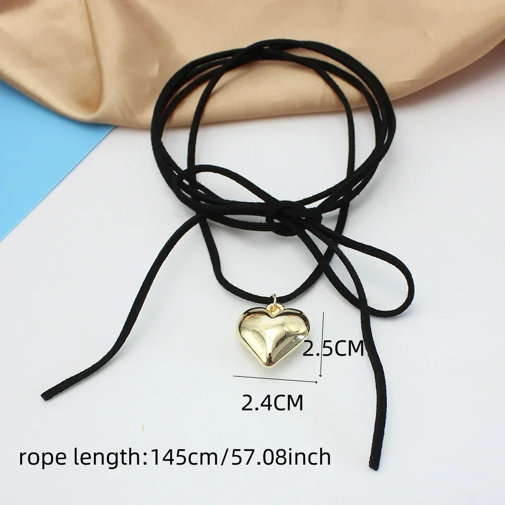 Punk Goth Black Velvet 25mm Heart Pendant Choker Necklace for Women Weave Knotted Bowknot Adjustable Chain DIY Jewelry