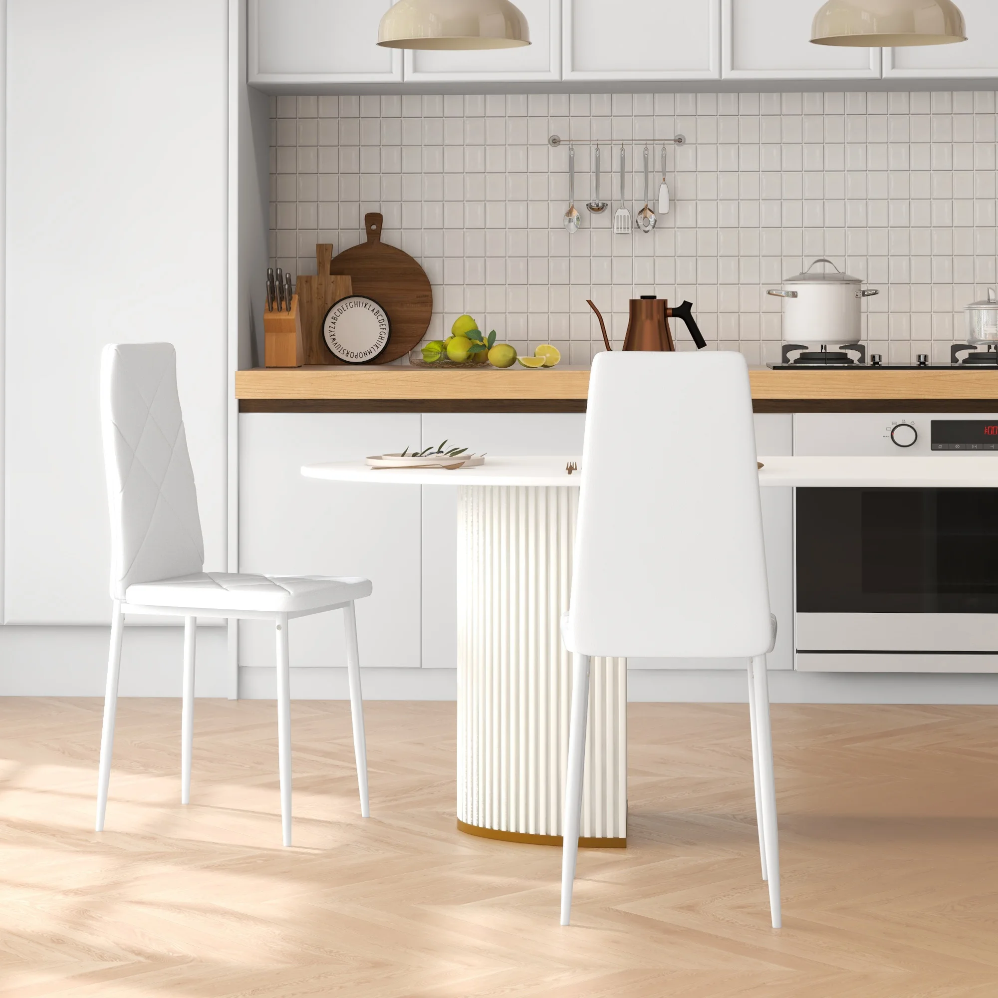 Homcom Juego De 2 Sillas De Comedor Con Respaldo Alto, De Piel Sintética Con Costuras De Rombos, Con Patas