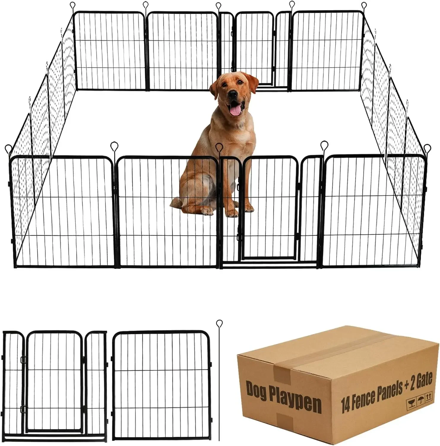 

Dog Playpen,24 32 40 48 in(H) Pet Fence Outdoor for Rv Camping,Garden Fence Small Animal Barrie for Yard,11Ft(L)-56Ft(L) Black M
