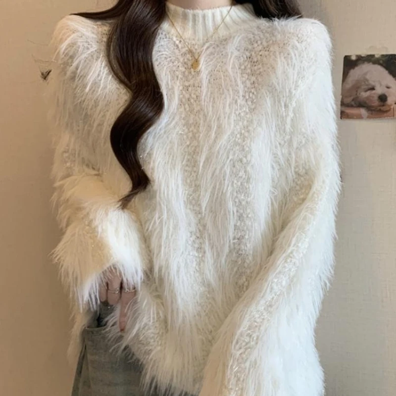 

Furry Semi-turtle Neck Women's Long-sleeved Sweater in Autumn and Winter