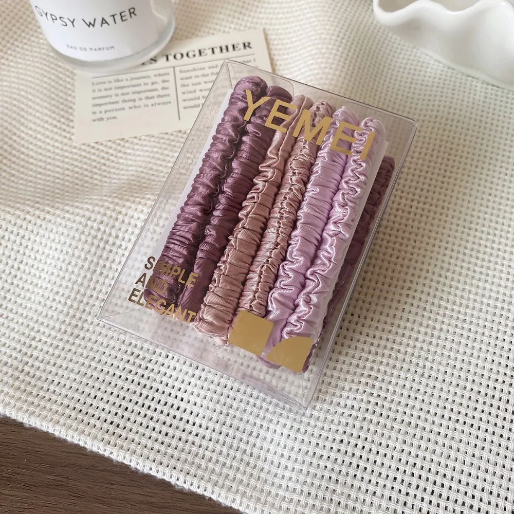 12pcs/box Boxed Silk Hair Rope Set Solid Color High Elasticity Satin Rubber Band Hair Accessories Ponytail Holder Basic Hair Tie