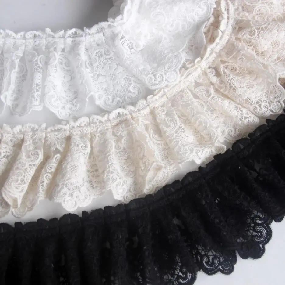 New European Style Mesh Embroidery Lace Pleated Dress Clothing Accessories 7.5cm wide SC079