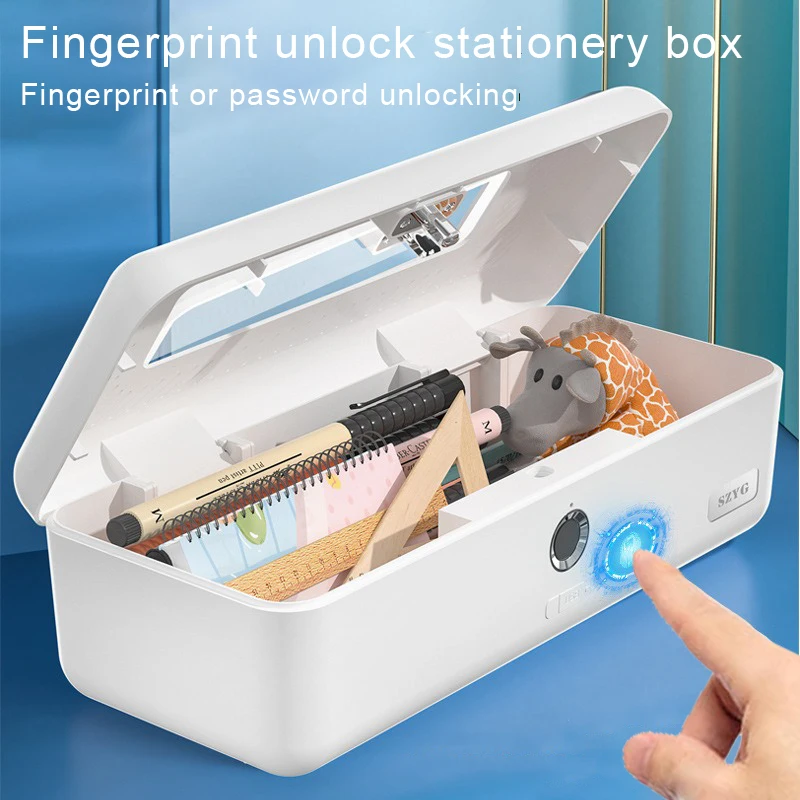 

Fingerprint Password Lock Storage Box, Desktop Change Money Jewelry Watch Storage Box, Stationery Supplies Pencil Case