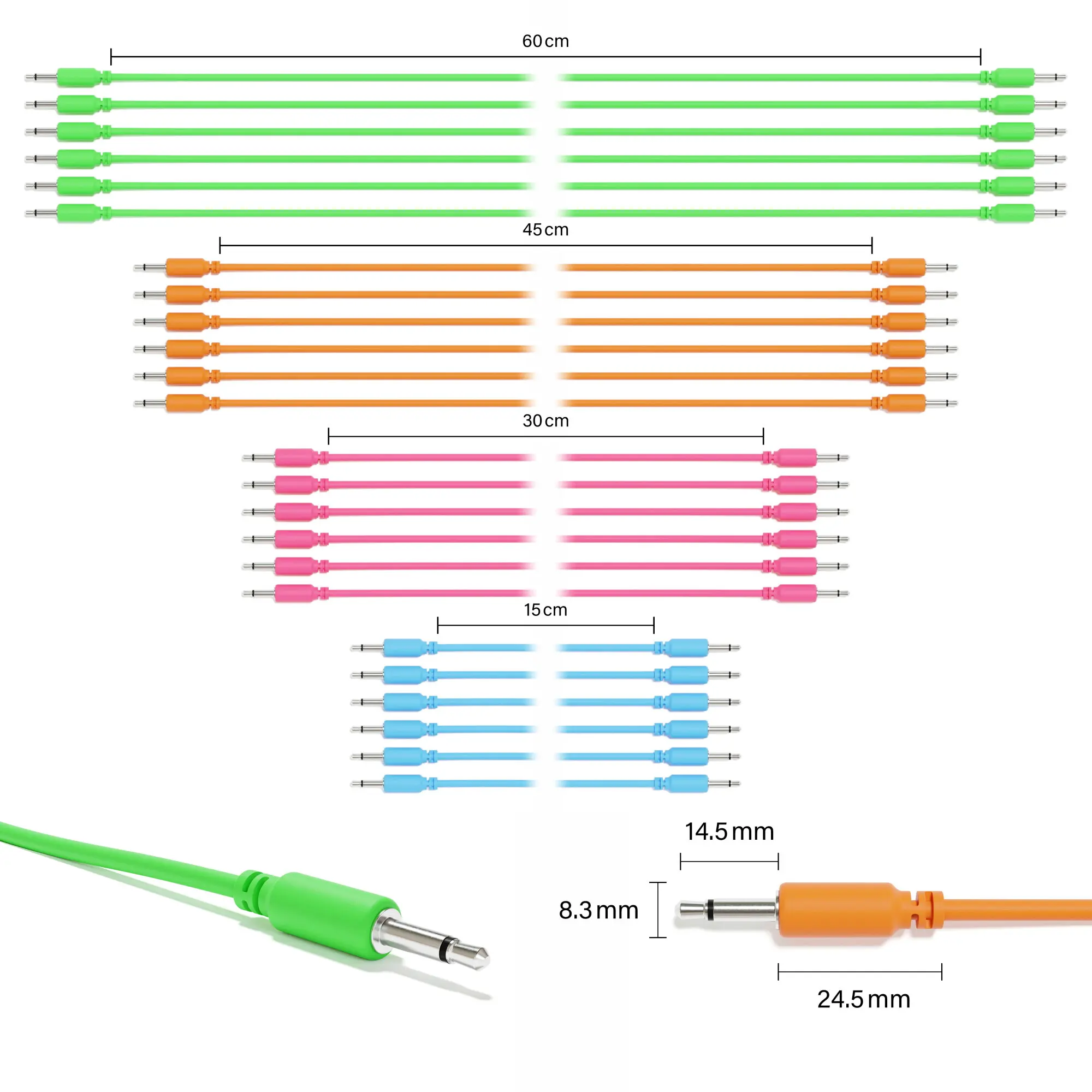 ExcelValley - 24-팩 - 모노 모듈러 패치 케이블 TS 3.5mm 1/8 인치 Eurorack 신디사이저