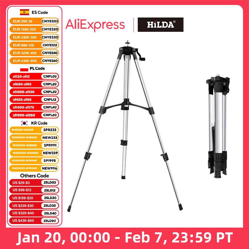 HILDA Laser Level Tripod Adjustable Height Thicken Aluminum Tripod Stand For Self leveling