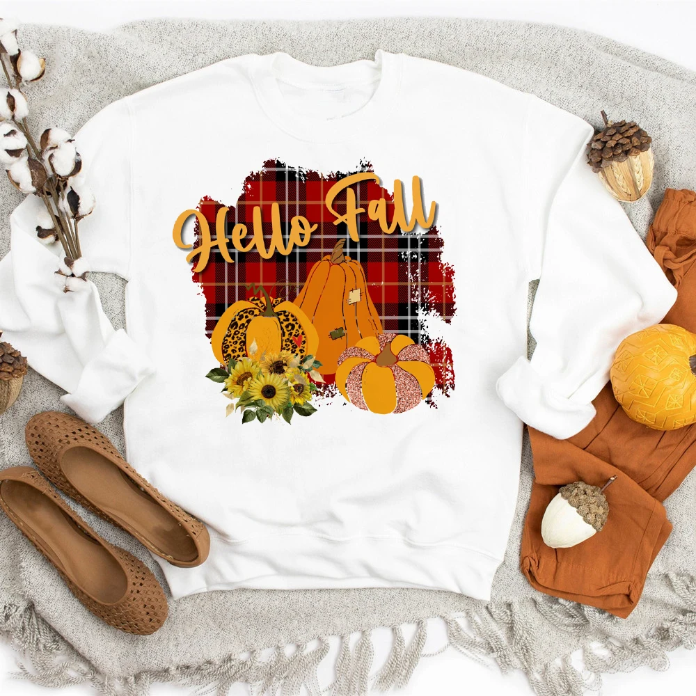 

Hello Fall Sweatshirt Cute Fall Sweatshirts Sunflower Buffalo Plaid Pumpkin Print Hoodie Thanksgiving Clothes Ladies Holiday Top