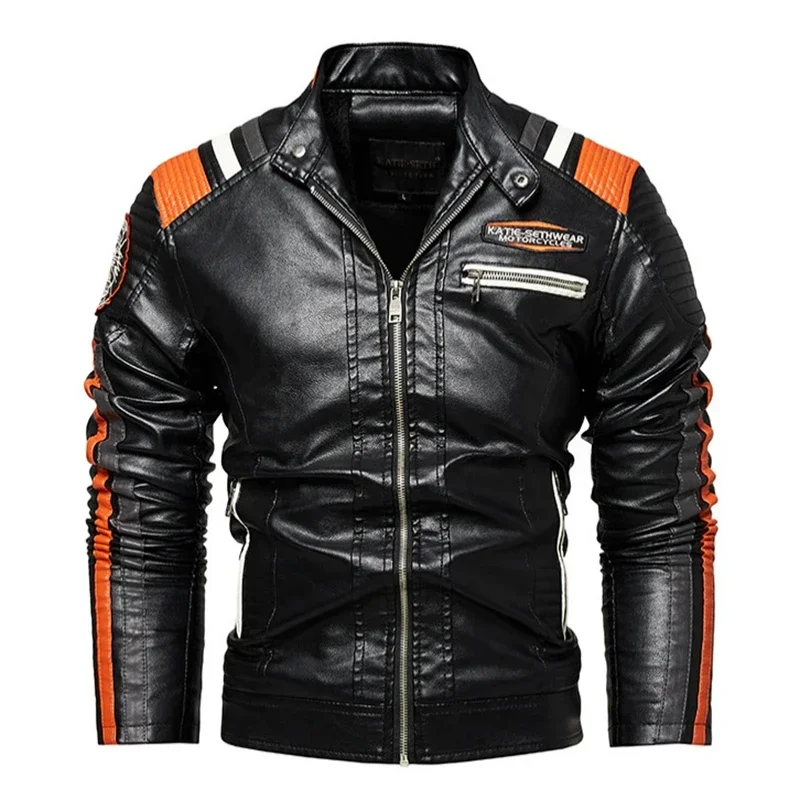 Motorcycle Commuting Racing Suit Men's Outdoor Cycling Coat 2025 Autumn European American Tough Guy Stand Collar Leather Jacket
