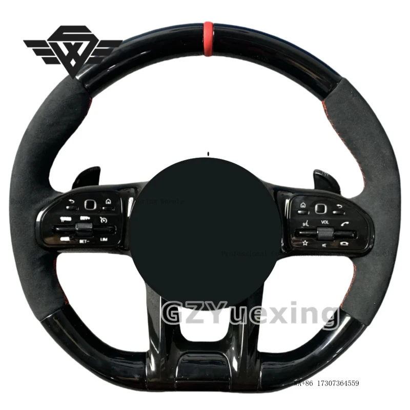 Customized Round Peach Wood Piano Black Car Steering Wheel Suitable for Mercedes AMG809 W206 S206 S213 C238 W222 W223 C257 X290