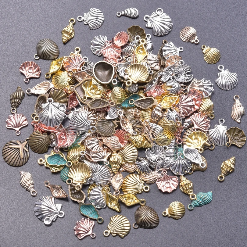 Random Mix Sea Ocean Shell Bronze Rose Gold Color Alloy Pendant Charms For Jewelry Making Finding Craft Tibetan Silver Materials