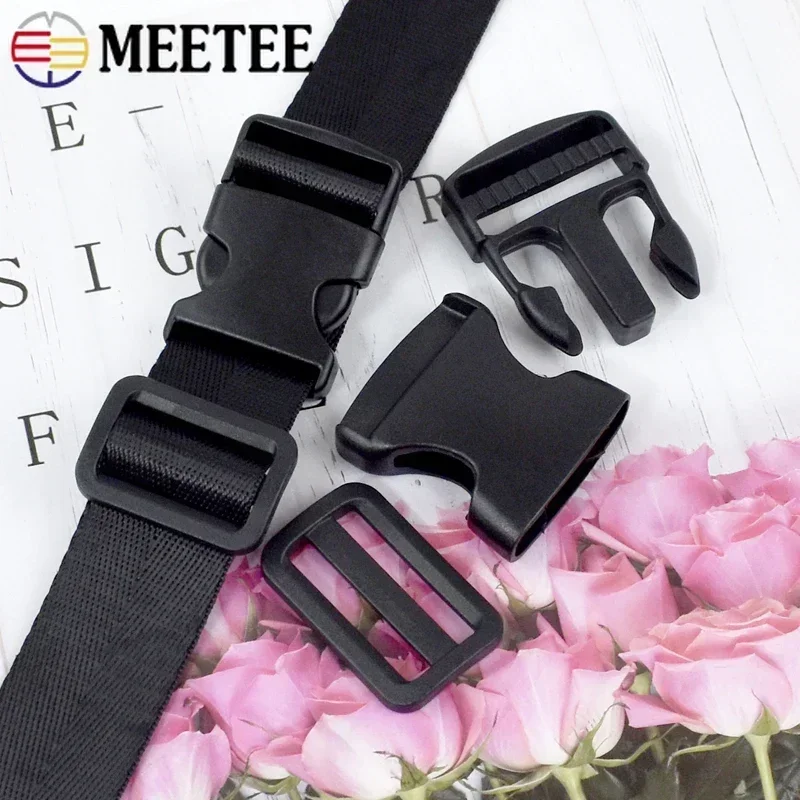 2Sets 20/25/32/38mm Nylon Webbing Adjust Plastic Release Buckle Tri-Glide Slider Side Clasp Bag Ribbon Strap Sewing Accessories