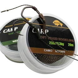 Carp Fishing Line para o cabelo Rig, Link gancho macio, Trança não revestida, Equipamento de pesca grossa, 20m, 15IB, 25IB, 35IB