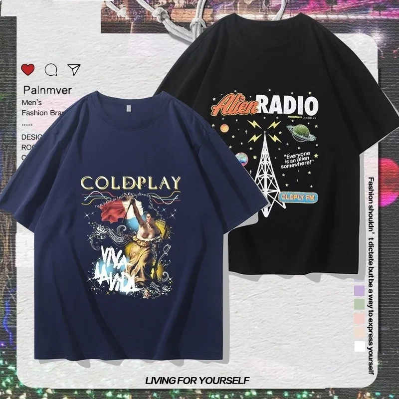 

ColdPlay Band's Short Sleeved Men's and Women's 2025 Summer American Rock Versatile T-shirt Trendy Ins