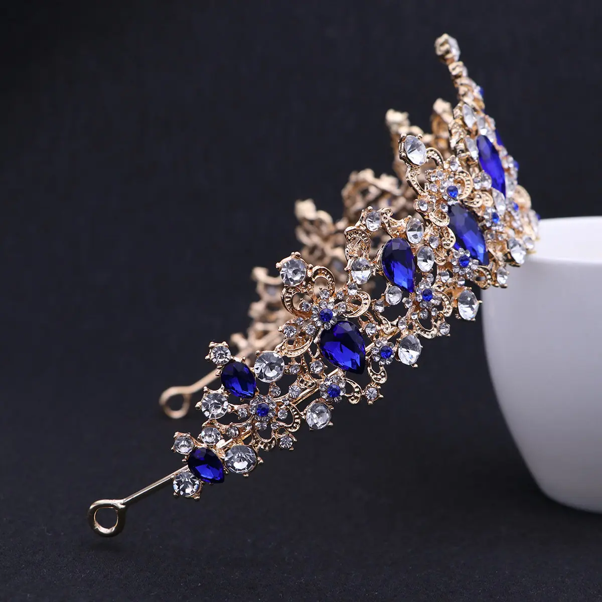 

Royal Crystal Princess Crown Silver Base Blue Bridal Tiara Wedding Headpiece Elegant Engagement Party Hair Accessories