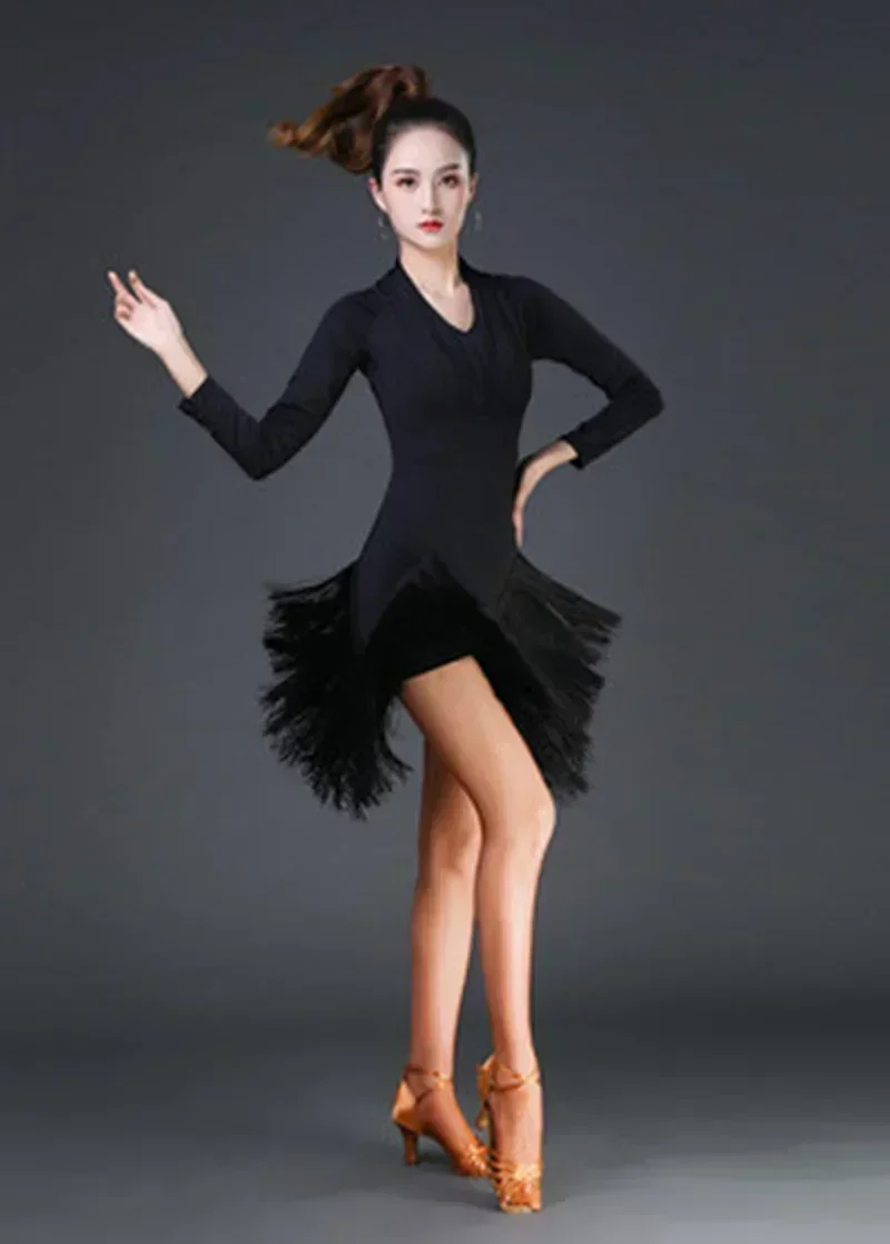 new-women-dance-clothes-salsa-samba-wear-half-sleeves-spandex-mesh-fringes-latin-competition-fringes-dresses