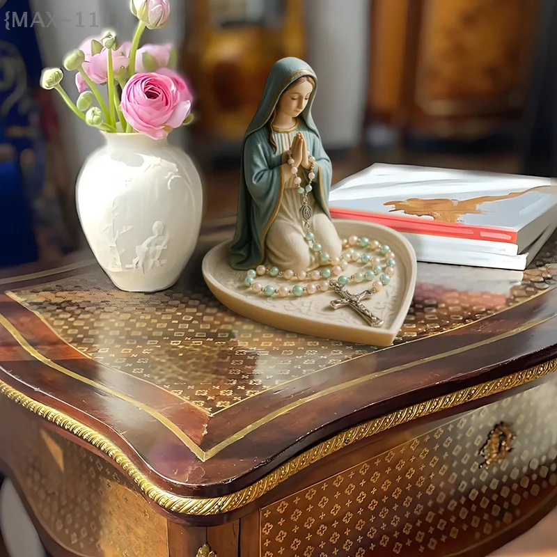 حامل مسبحة مريم العذراء وصندوق صلاة سيدةنا، صينية تمثال قلب مريم وسوع، هدية دينية كاثوليكية أنيقة