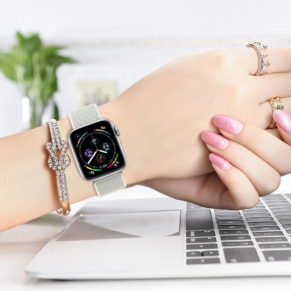 Nylon Loop Strap For Apple Watch band 45mm 41mm Smartwatch 44mm 32mm Watchband correa Sport belt Bracelet iWatch Series 7 5 SE 6