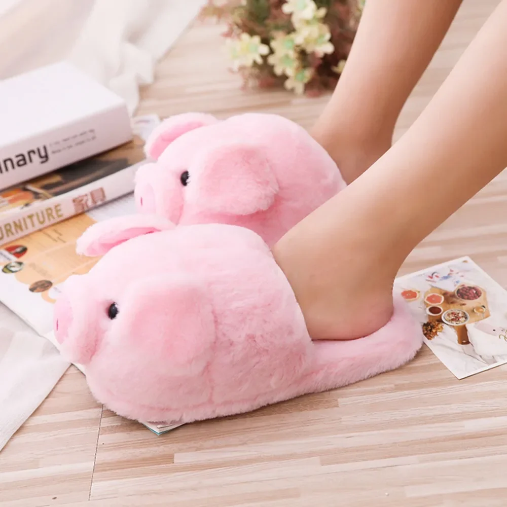 Plush Comfort Code Couple Pack Heel Pink Pig Slippers Ins Style Cute Pig Animal Cartoon Plush Slippers Non-Slip Furry Shoe