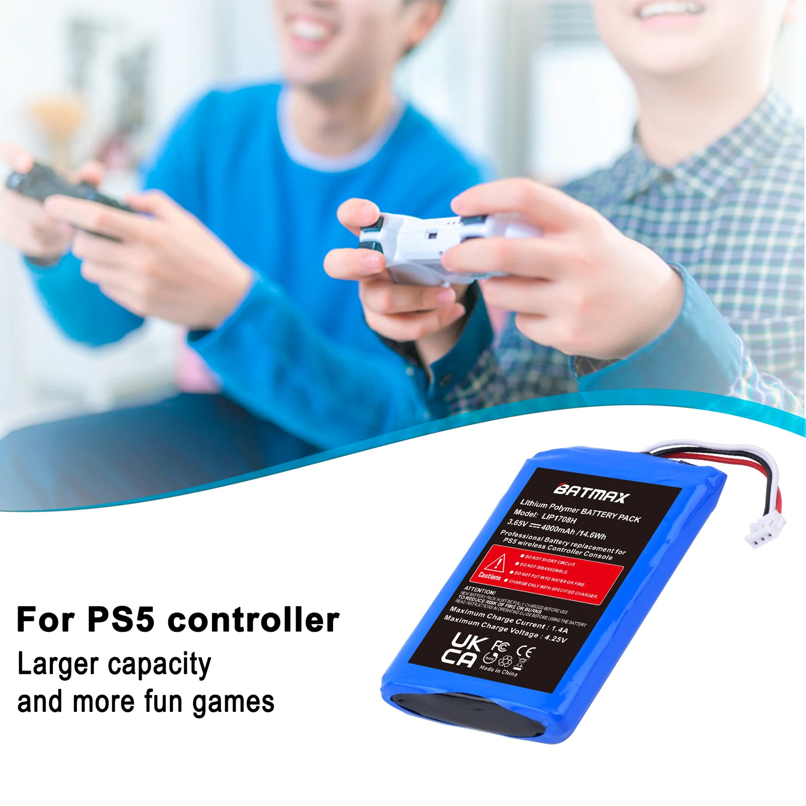 Batmax 4000mah újratölthető Tettlegesség számára sony PS5 LIP1708  dualsense Műkődés controllers Feljebb áram