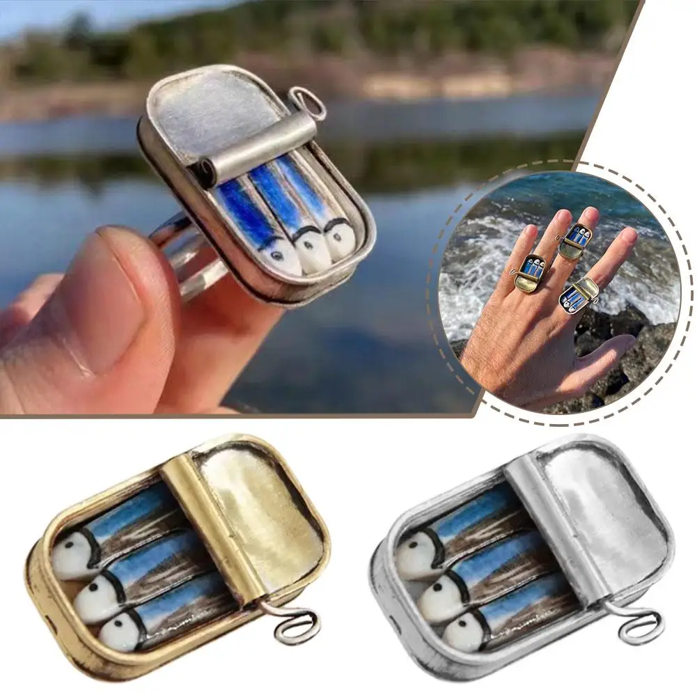 Unique Sardine Can Personalized Style Ring Hangable Acrylic Sardine 2D Funny Acrylic Sardine Ornament  Women's Jewelry