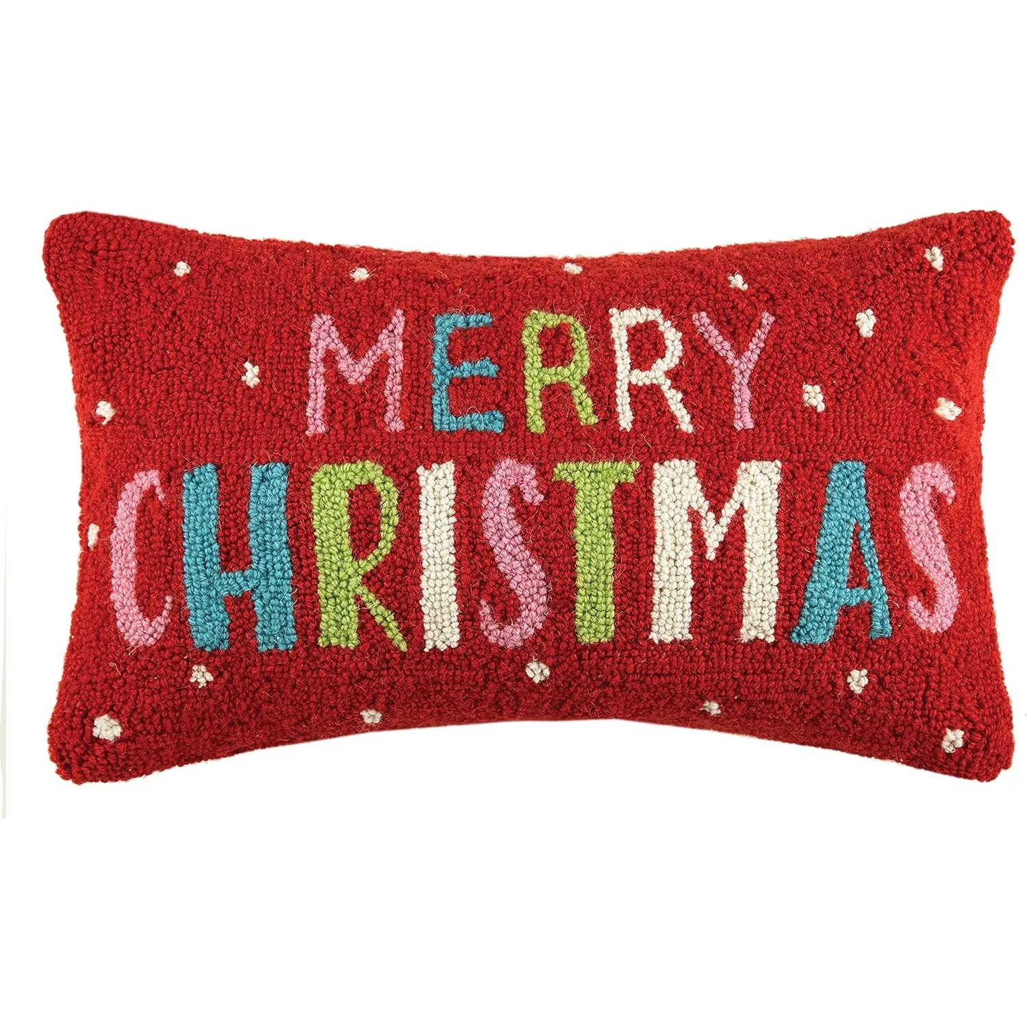 Merry Christmas Hook Wool Lumbar Pillow, Multicolored