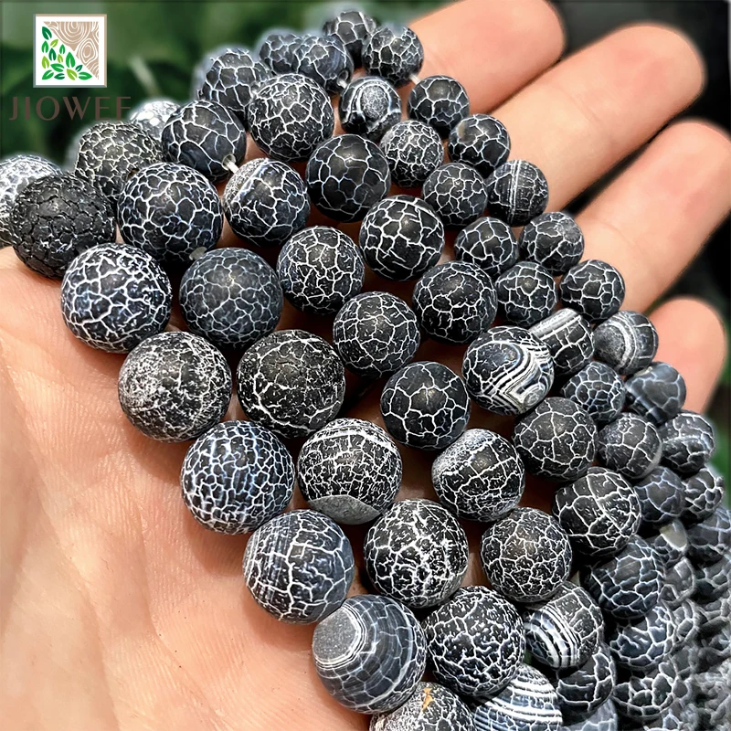 Natural Stone Frost Crab Black Dragon Veins Agates Round Beads Jewelry Making Diy Rings Earrings 15