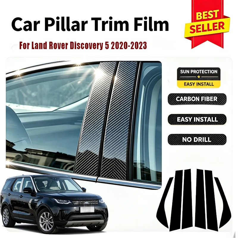 For Land Rover Discovery 5 2020-2023 Car Door Window B C Pillar Glossy Black Carbon Fiber Cover Sticker Decorative Protector Ext