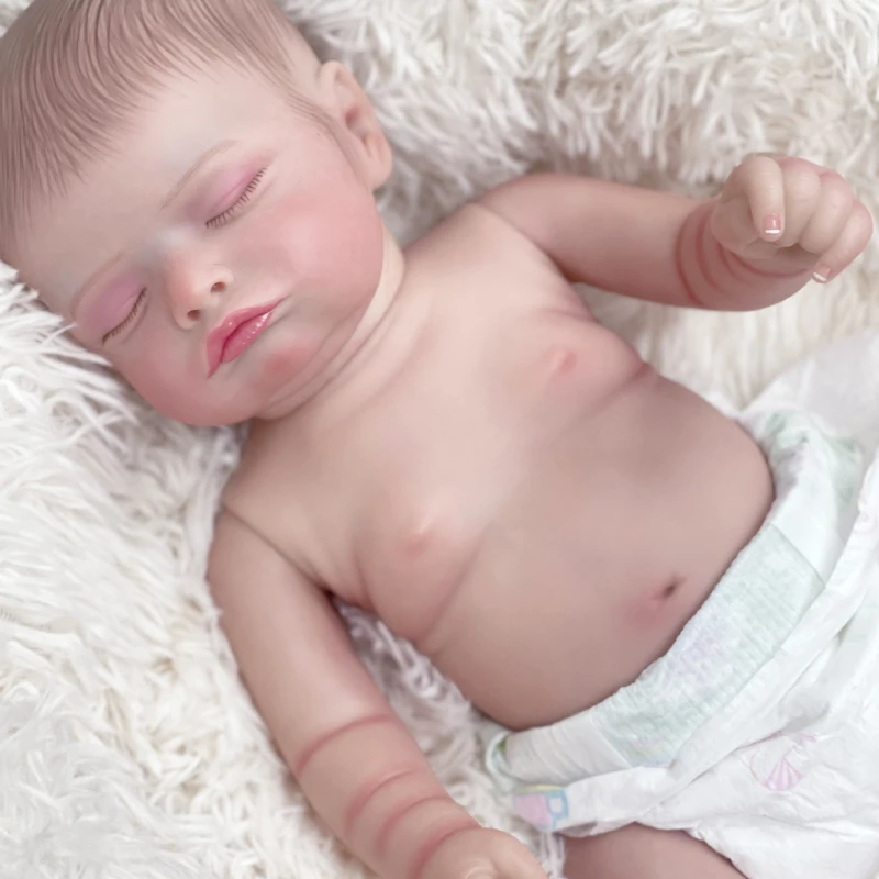 45cm Rosalie Full Vinyl Girl Body Cute Reborn Sleeping Baby Doll with Hand-Drawing Hair with Visible Veins