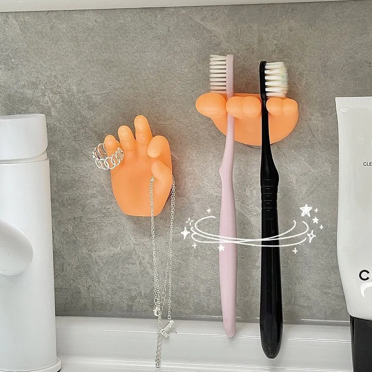

Cartoon Palm Suction Cup Bathroom Moisture-Proof Toothbrush Towel Rack Holder Multifunctional Data Cable Storage Traceless Hook