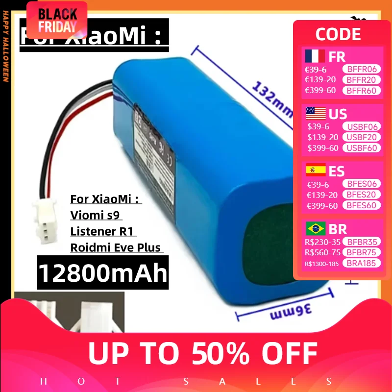 12800mAh Rechargeable Li-ion Battery for XiaoMi Lydsto R1 Viomi S9 Roidmi Eve Plus Robot Vacuum Cleaner Battery Pack