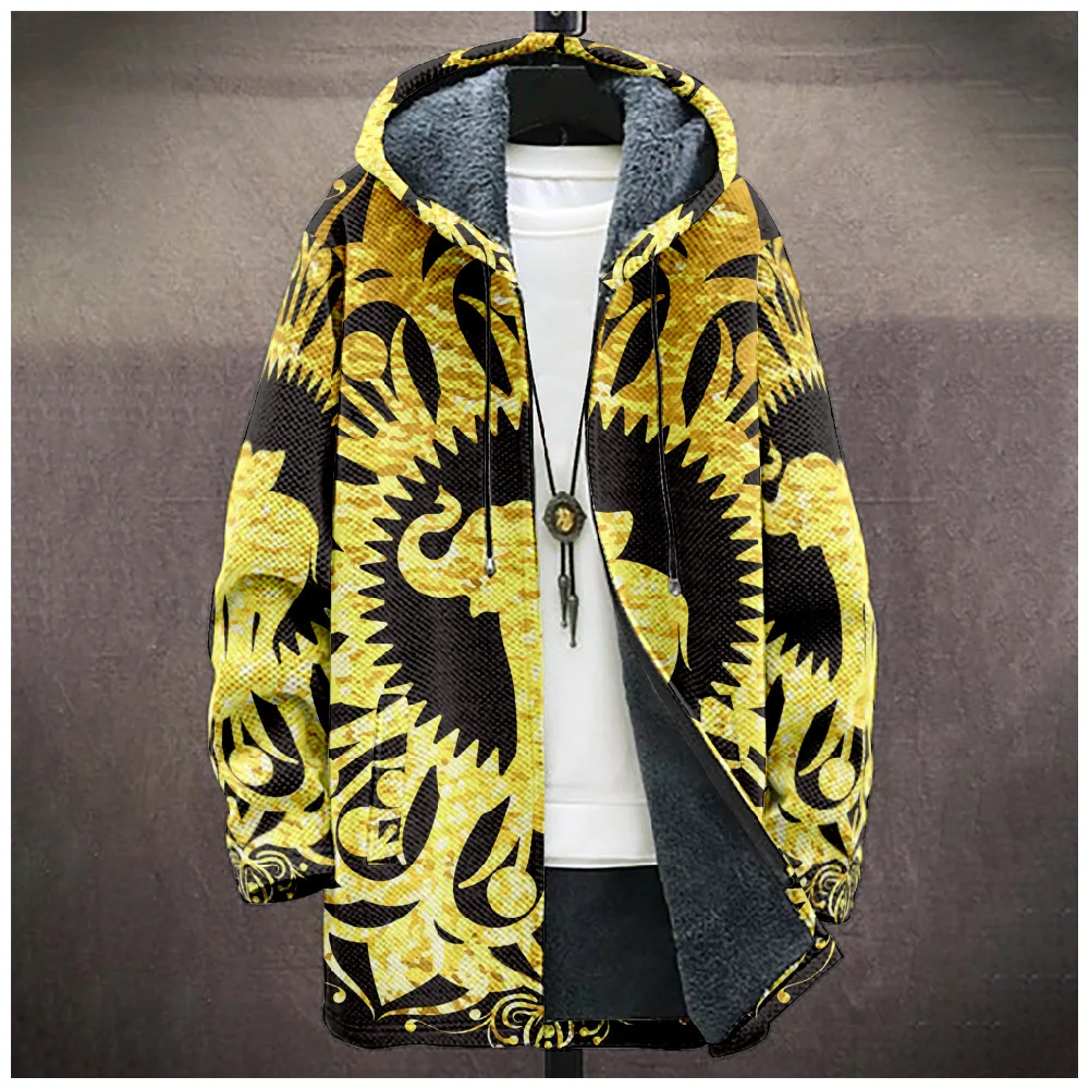 Creative Novelty Retro pattern 3D Print Winter Long Sleeve Hoodies Zipper Jacket Men Fleece Outerwear Warm Long style Coats