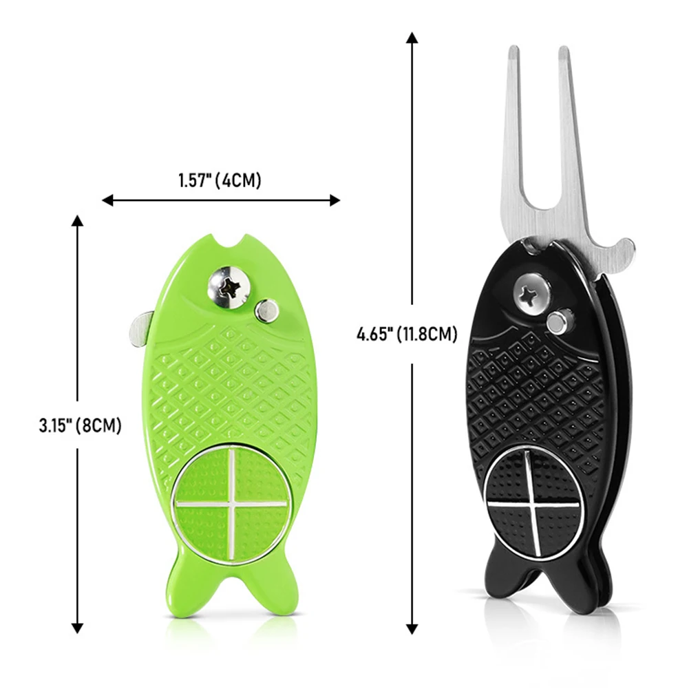 Fish Design Golf Ball Marker Foldable Golf Divot Repair Tool Green Tool Stainless Steel Golf Divot Tool for Golfers