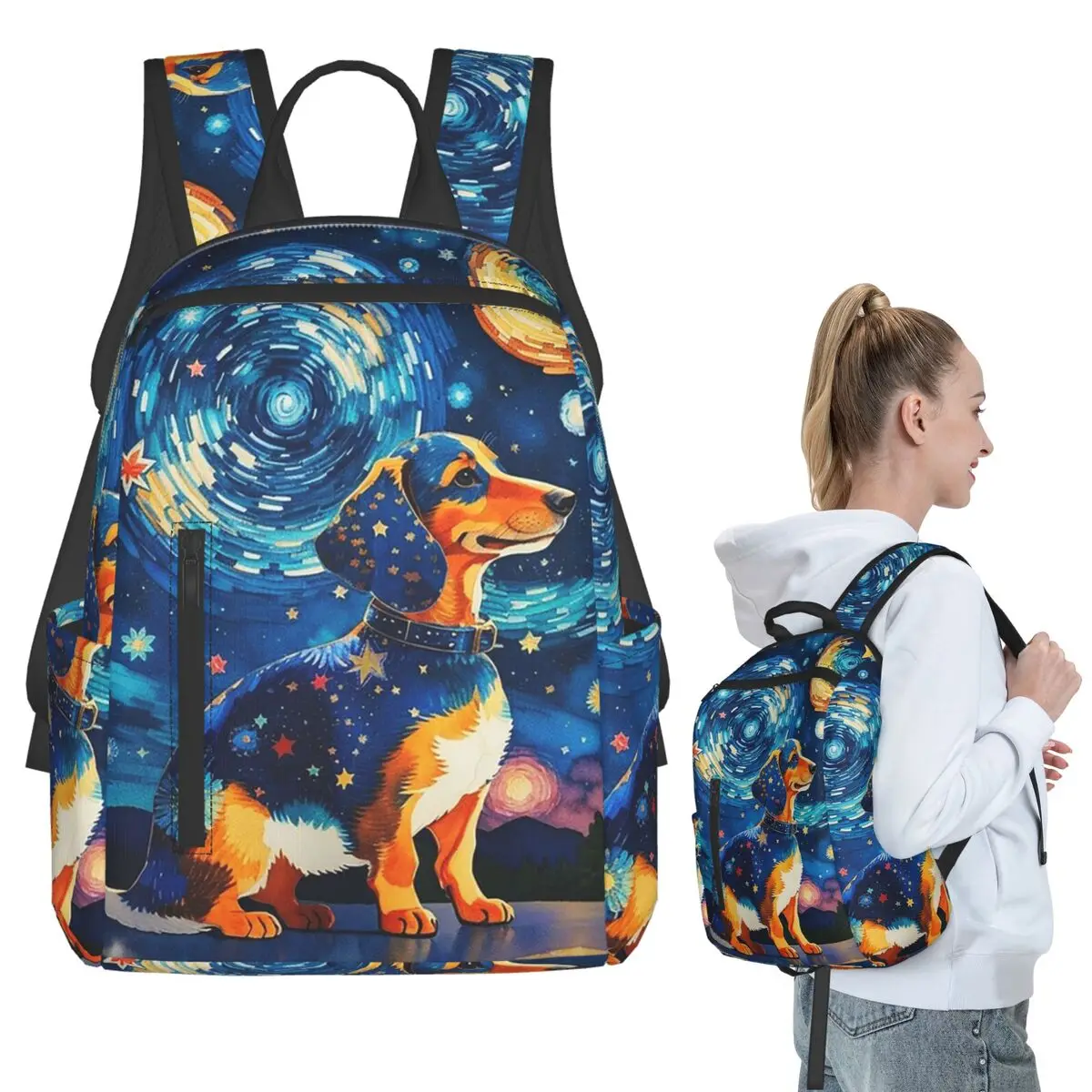 Starry Sky Dachshund Dog Portrait Backpack Student BookBag Children School Bag Computer Shoulder Bags Boys Girls
