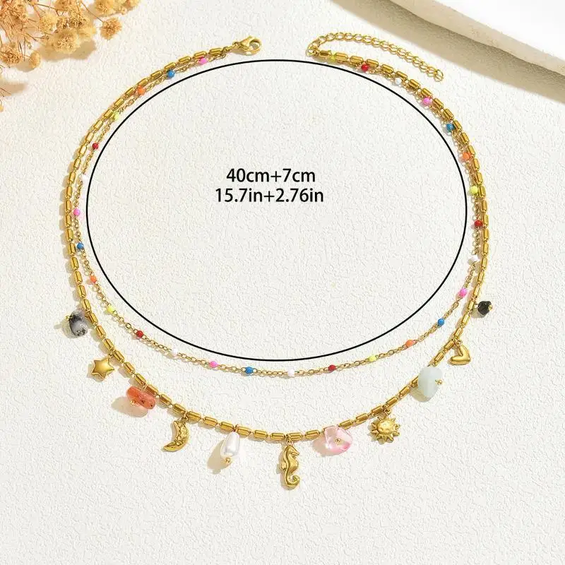 Boho Sexy Mode Edelstahl Seestern Seepferdchen Anhänger Halskette Damen Niedliche Bunte Perlen Schlüsselbeinkette Schmuck Geschenk – Detail 1