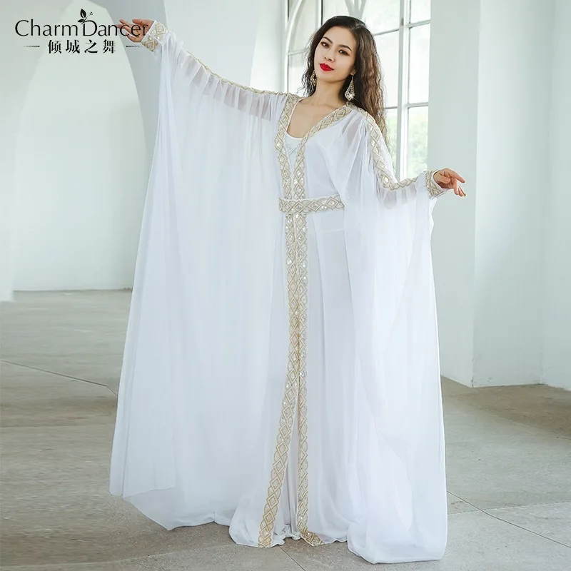 

Khaleegy Robe Belly Dance Abaya Sheer Mesh Wide Sleeve Dress White Pink Yellow Arabian Oriental Dance Performance Costume 2026