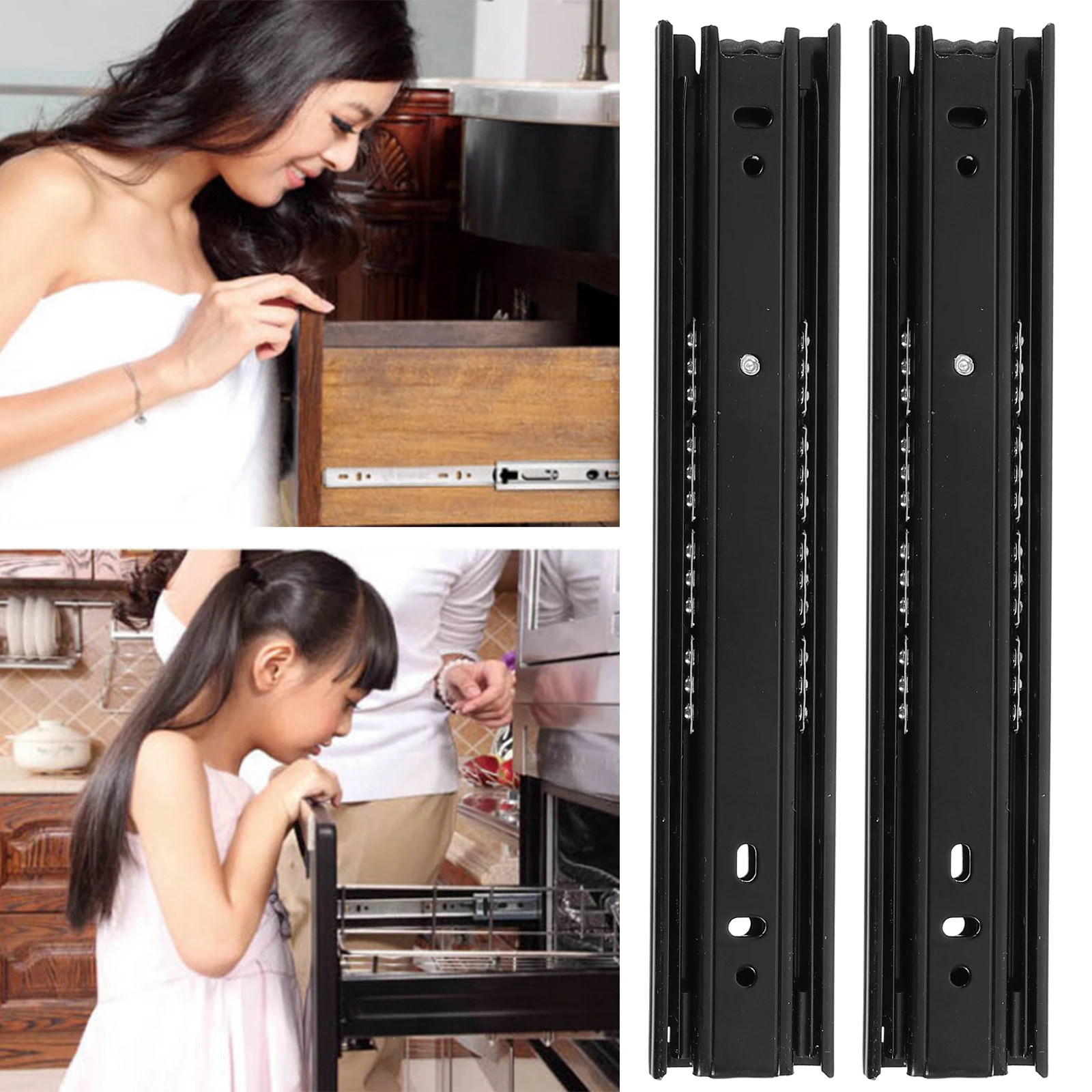 

1 Pair Steel Drawer Slides Heavy Duty Full Extension Ball Bearing Sliding Tracks Cabinet Replacement For Furniture Keyboard Tray