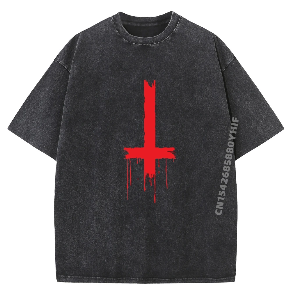 

Upside Down Inverted Cross Graphic Tee Mens Luxury Classic Men's Printed Tops Tees Casual Washed T-shirts For Men