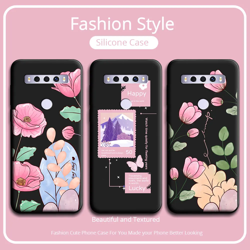 For TCL 10 SE Case Cute Panda Flower Soft Silicone Couple Phone Case For TCL Bremen 5G 10Se Protect Shockproof Cartoon Cover