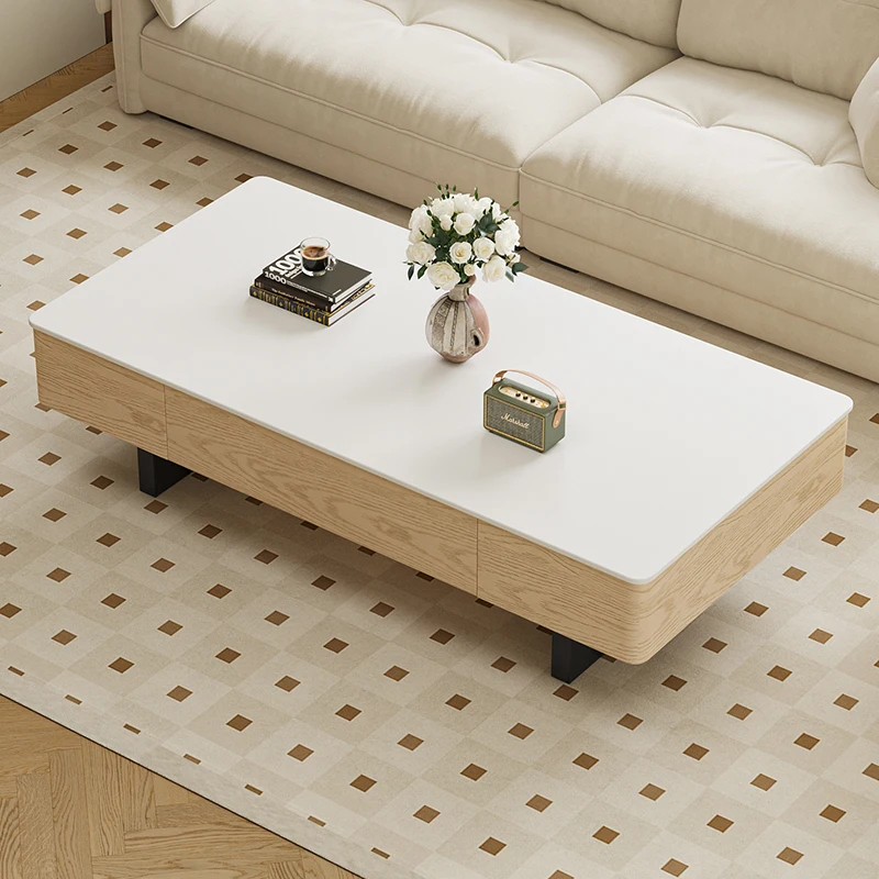 solid wood coffee table with drawer light luxury modern Exquisite texture side table for living room household furniture
