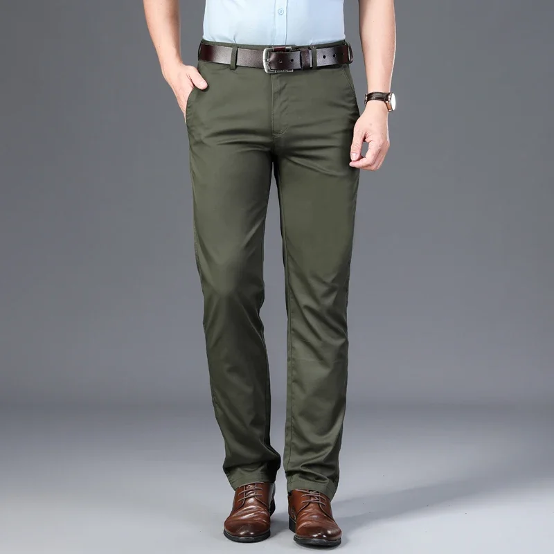 Luxury Men High Quality Bamboo Fiber Business Suit Pants Big Size Designer Casual Male Green Beige Straight Long Formal Trousers