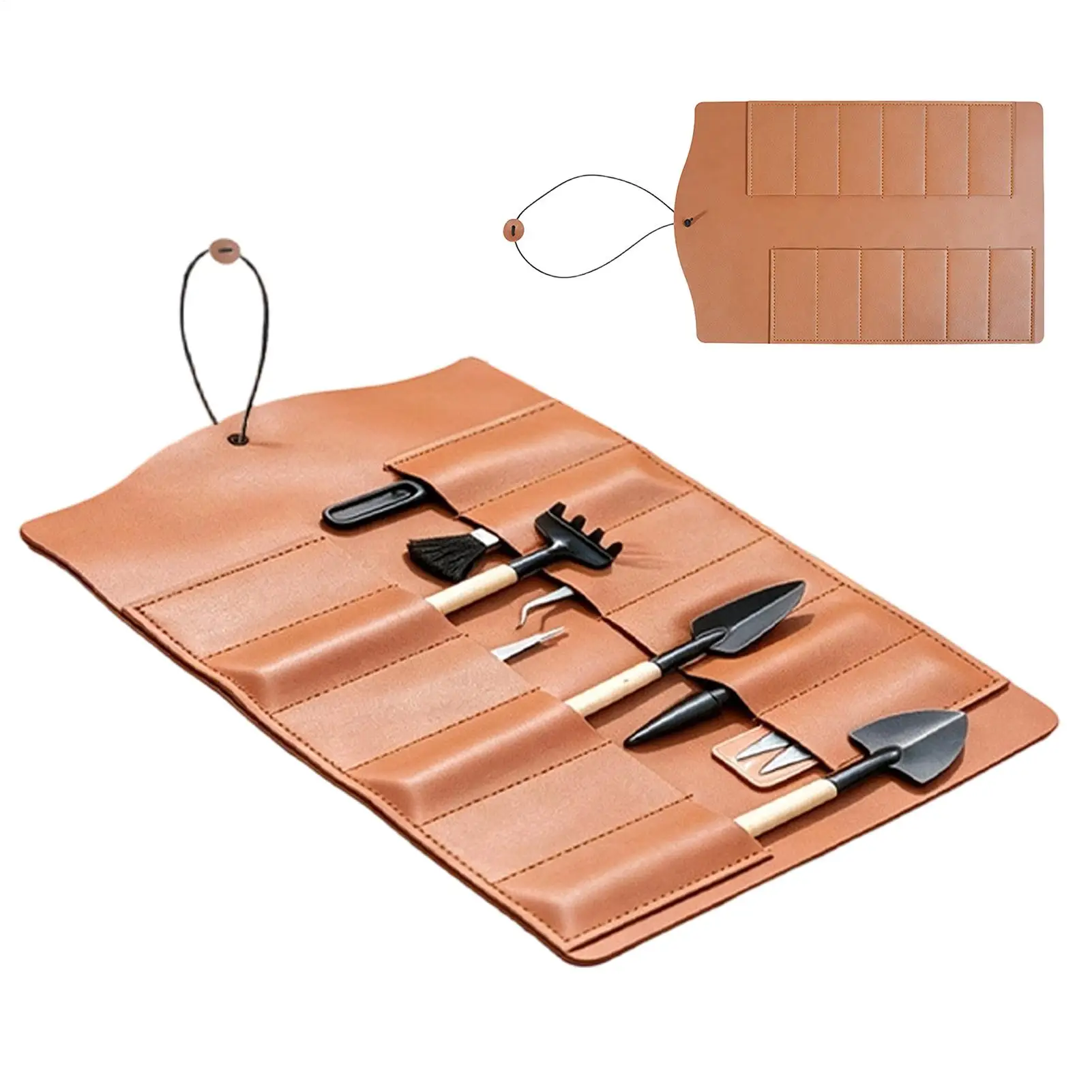 PU Leather Gardening Tool Roll Bag Foldable Small Manual Tool Bag Portable Roll Up Tool Pouch With Compartments