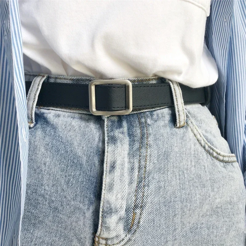 เข็มขัดหนัง PU สําหรับผู้หญิงหัวเข็มขัดกางเกงยีนส์สีดําเข็มขัด Chic Luxury ยี่ห้อสุภาพสตรี Vintage หญิงเข็มขัด