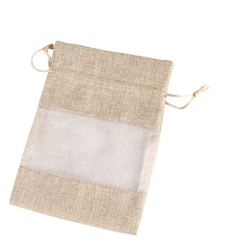 20pcs Christmas Window Jewelry Drawstring Pouch Burlap Gift Linen Bundle Pocket Jute Sack Candy Gift Storage Bags