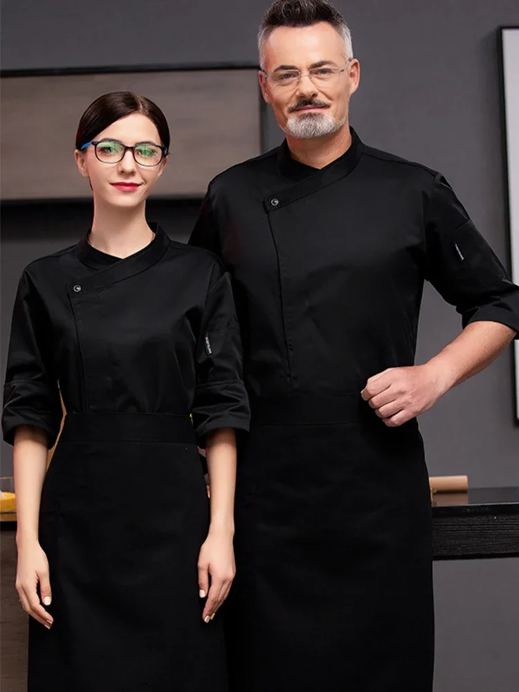 Uniforme de Chef de Manga Longa Masculino, Camisa De Garçom, Casaco De Cozinheiro Padaria, Macacão De Hotel, Restaurante, Traje De Cozinha, Café Bellboy Roupas De Trabalho