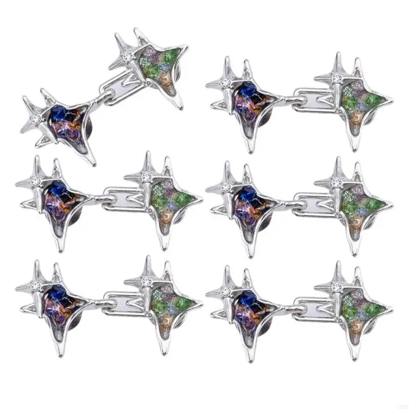 Crossed Star Crystal Waist Tighten Pin for Pants Waist Cinching Button Clasp Brooch Clip Waist Fitness Clip Pin 3/6PCS