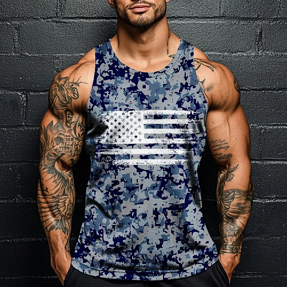 Men's Camouflage Sports T-shirts Vest 3D Camo Sleeveless Tank Tops Fashion Casual Daily Gym Fitness Tops Outdoor Summer Clothing