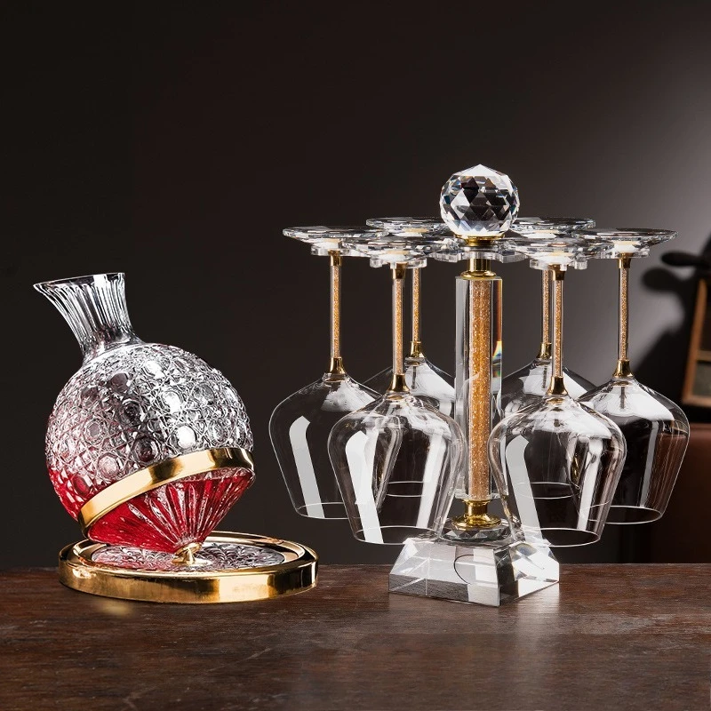 Creative high-end red wine glass crystal glass goblet household commercial wine glass rotating crystal cup holder cup set